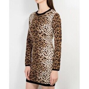 RED VALENTINO Leopard Print Long Sleeve Sweater Dress Women's M Wool Silk Blend